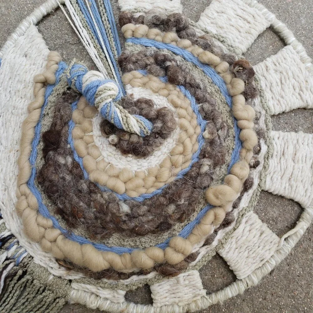 Vintage 1980s Woven‎ Wool Fiber Art Dream Catcher Wall Hanging
